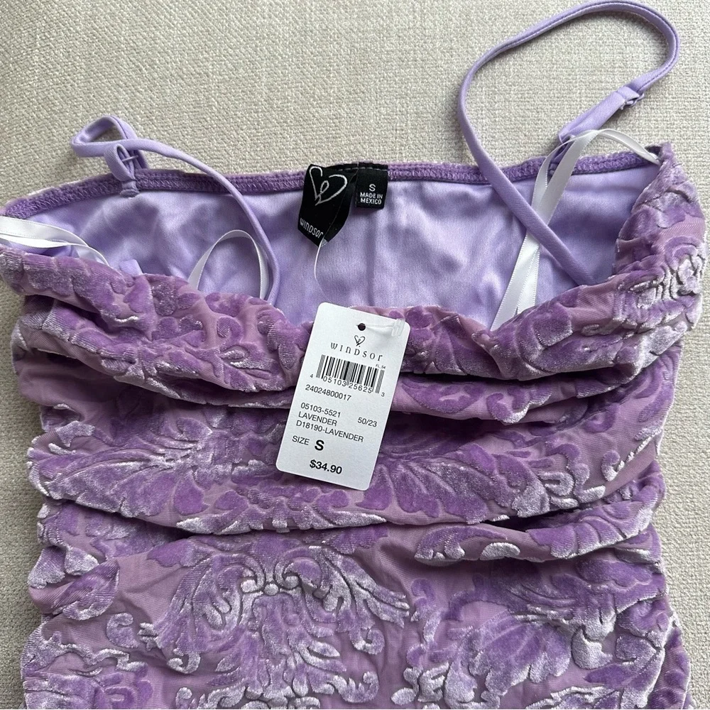 Windsor Lavender Floral Ruched Dress, Small - Picture 2 of 4